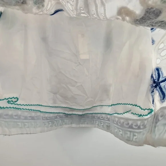 Maeve Anthropologie White Skirt 8 Ocean Animal Nautical Embroidered Bead Eyelet - Picture 6 of 11
